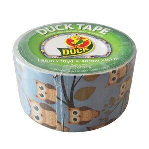 NWT Duck Tape Brown Owls Sitting on Branches with Blue Background Patterned Tape